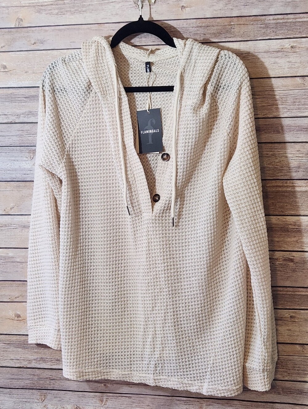 Flamingals Cream Waffle Knit Hooded Pullover